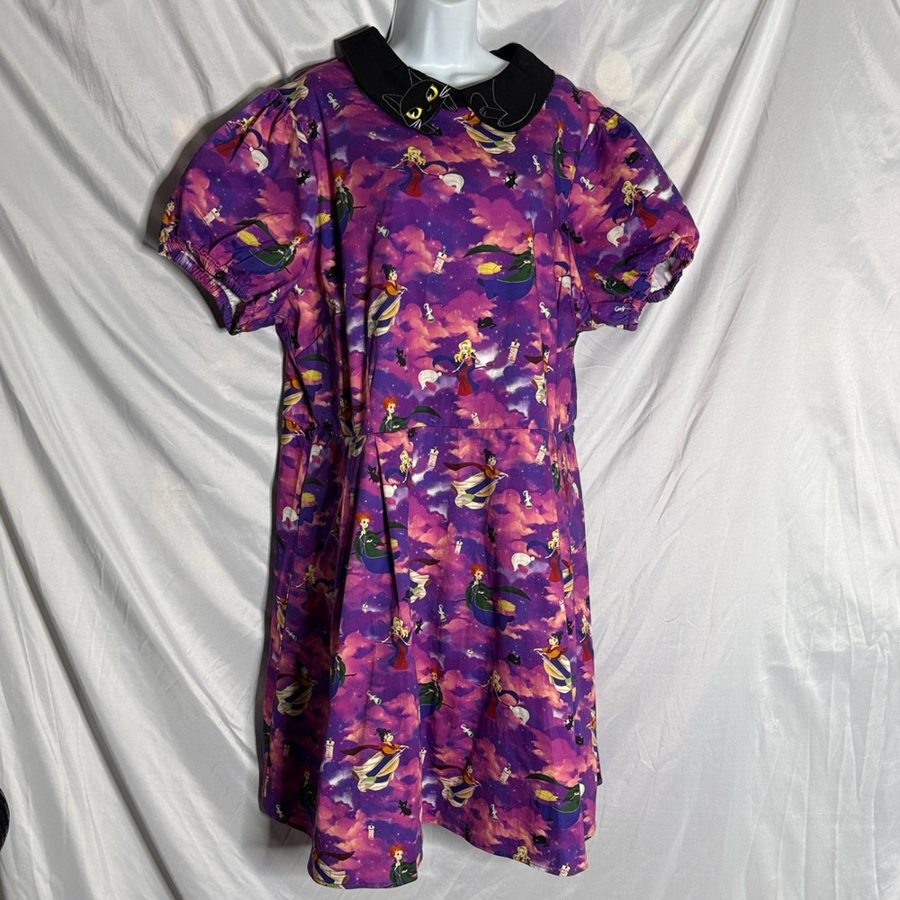 Vibrant Purple Hocus-pocus Midi Dress with Black CatCollar